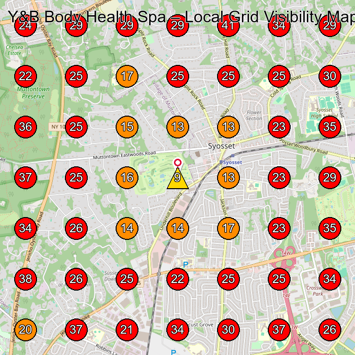 Y&B Body Health Spa GeoGrid visibility map for Massage Spa in Huntington